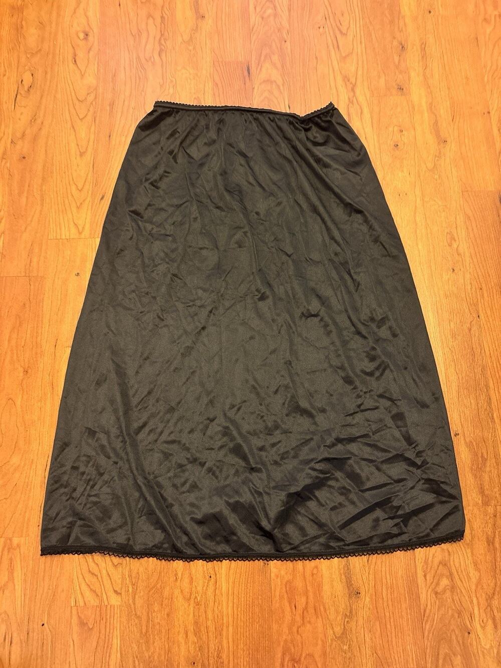 VINTAGE WOMEN'S BLACK MIDI SKIRT SLIP HALF SLIP VANITY FAIR - SIZE M